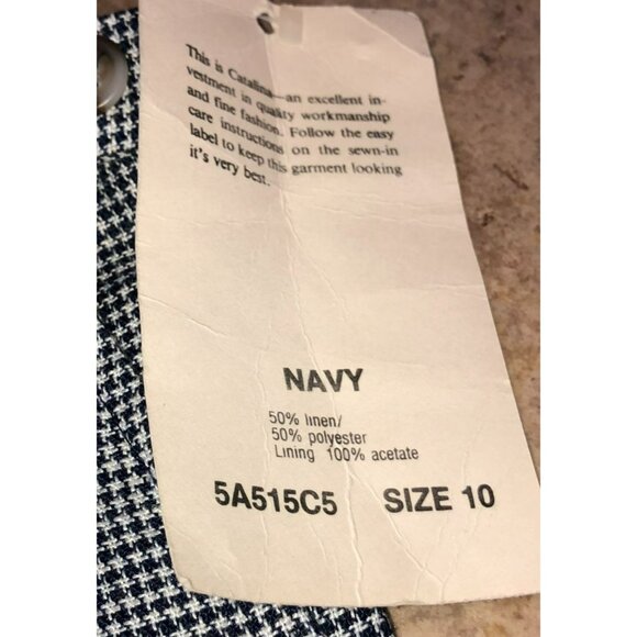 NWT VTG BLUE HOUNDSTOOTH A LINE SKIRT 26" RAFFLES LINEN BLEND FULLY LINE WOMENS - Picture 5 of 6